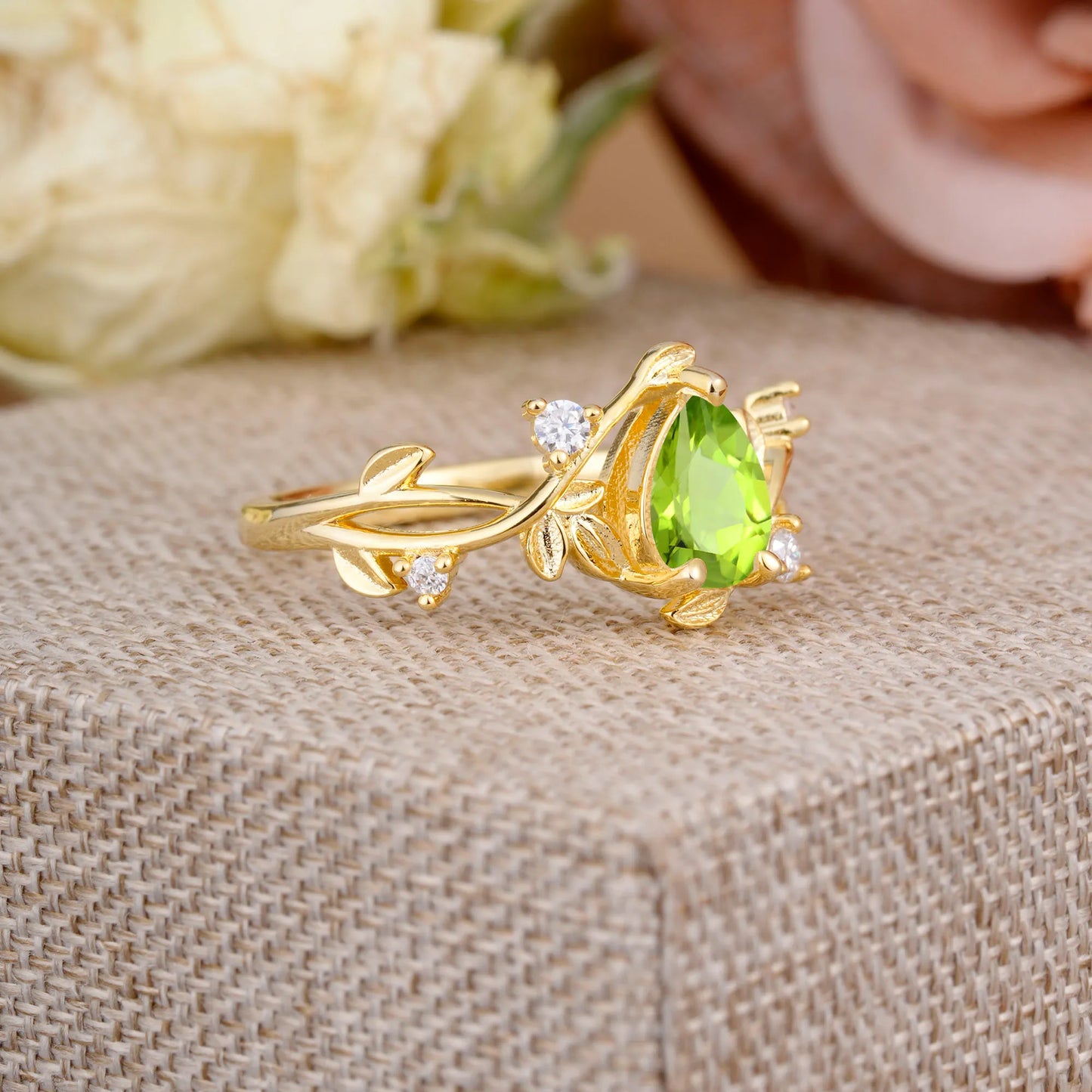 Branch-Inspired 3-Prong Pear-Cut Peridot Engagement Ring