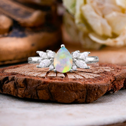 Unique Pear Shaped Opal Engagement Ring for Women