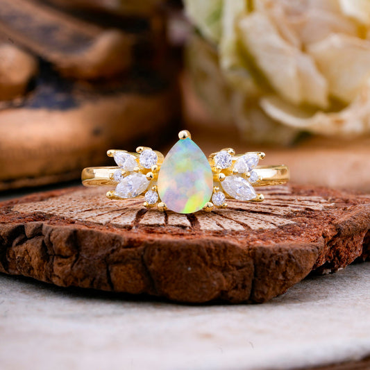 Unique Pear Shaped Opal Engagement Ring for Women