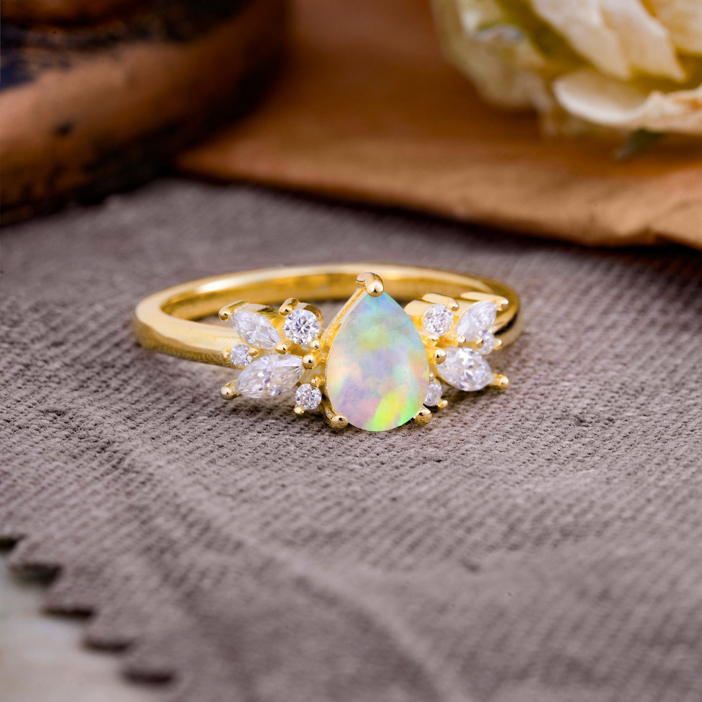 Unique Pear Shaped Opal Engagement Ring for Women
