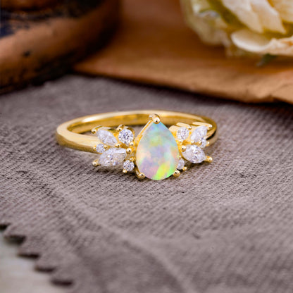Unique Pear Shaped Opal Engagement Ring for Women