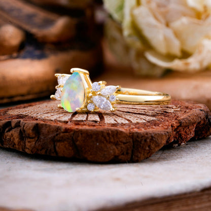 Unique Pear Shaped Opal Engagement Ring for Women