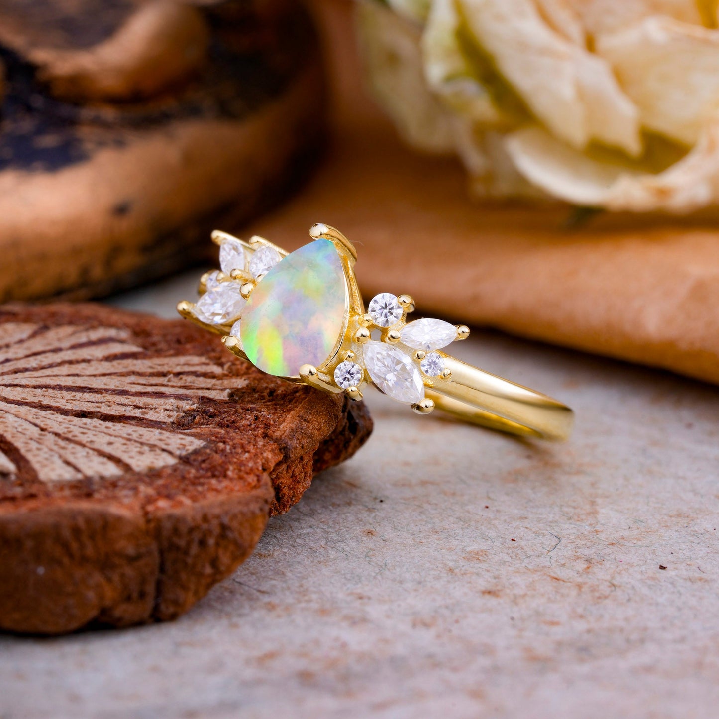 Unique Pear Shaped Opal Engagement Ring for Women
