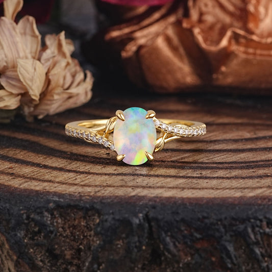 Luxury 4-Prong Oval Cut Opal Engagement Ring