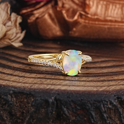 Luxury 4-Prong Oval Cut Opal Engagement Ring