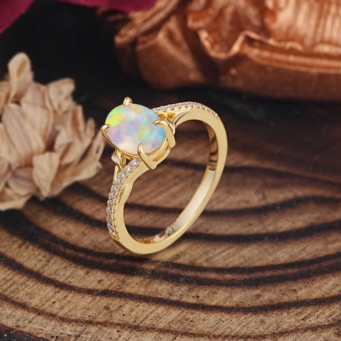Luxury 4-Prong Oval Cut Opal Engagement Ring