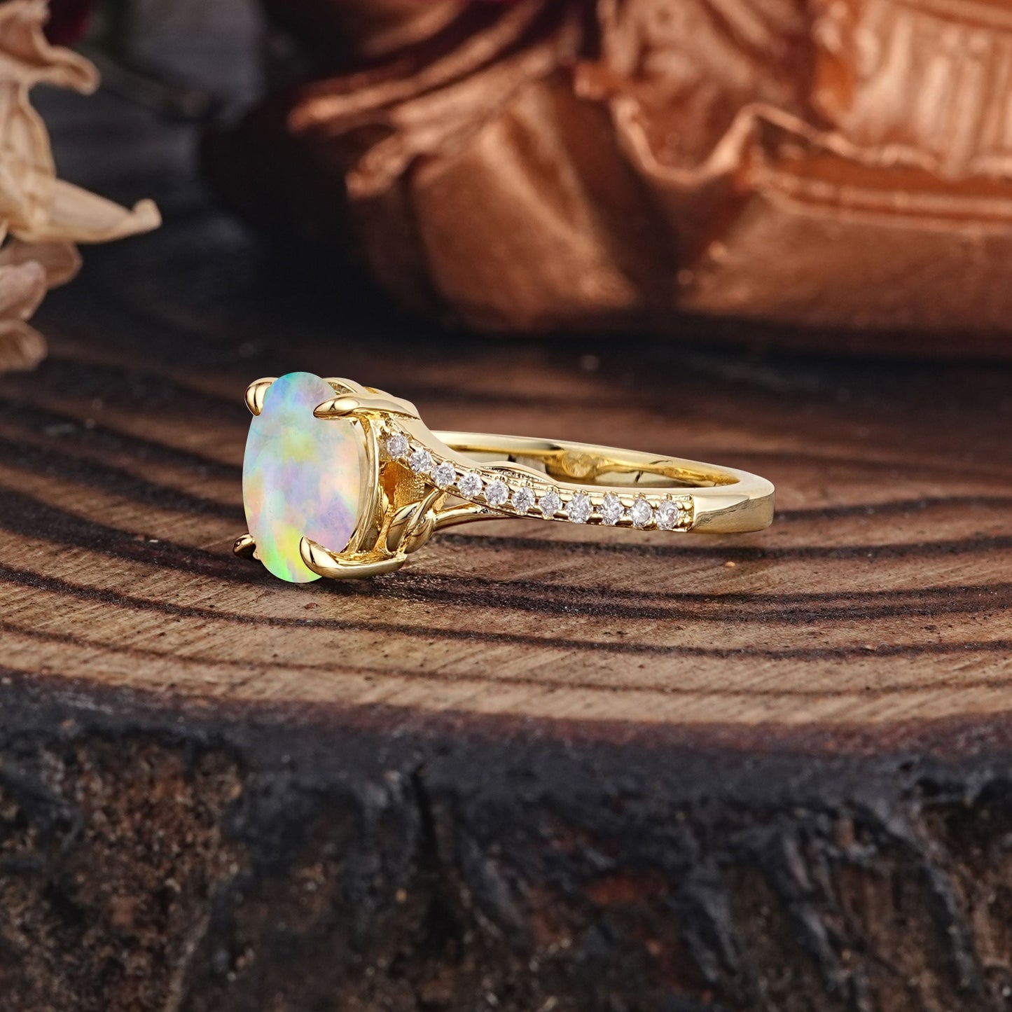 Luxury 4-Prong Oval Cut Opal Engagement Ring