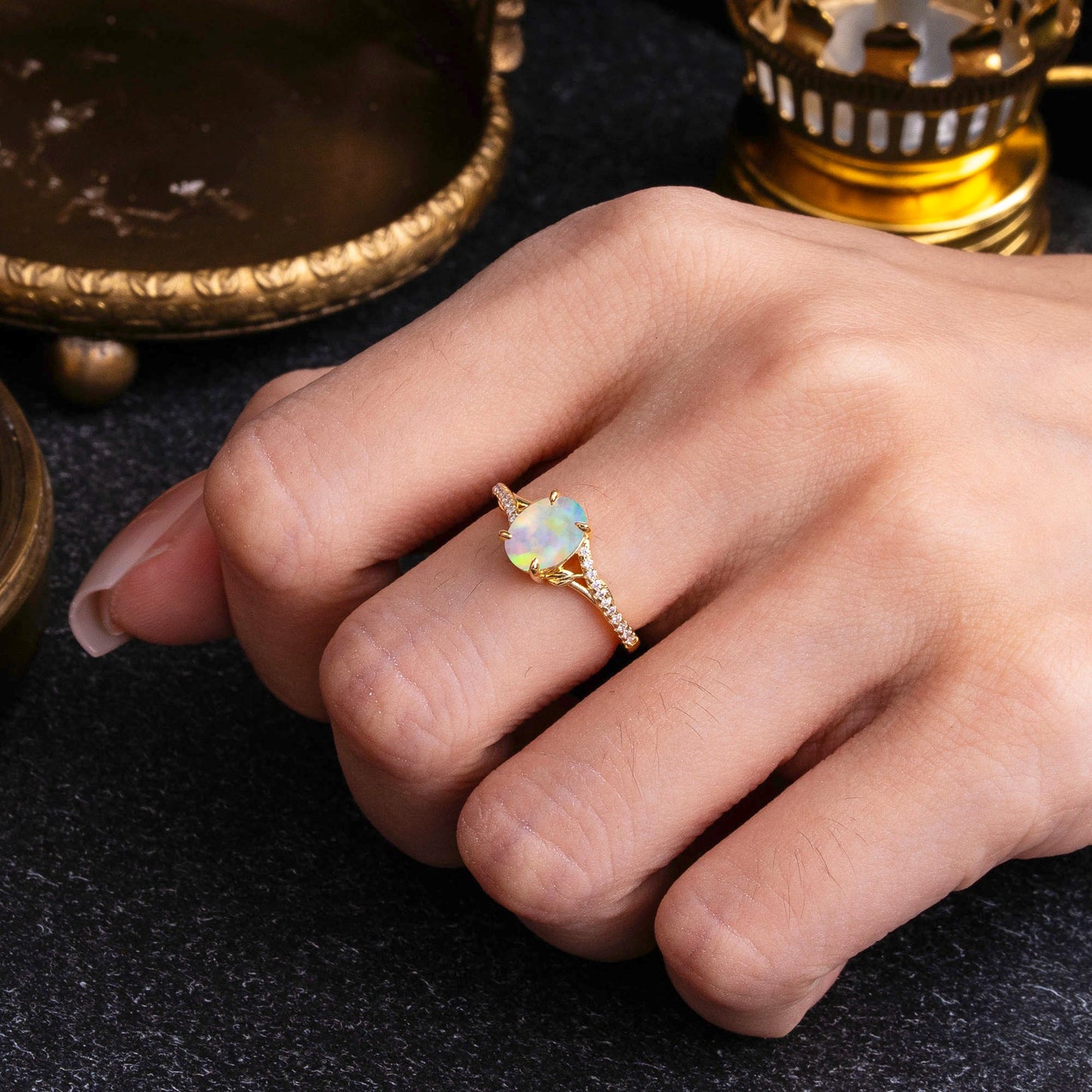 Luxury 4-Prong Oval Cut Opal Engagement Ring