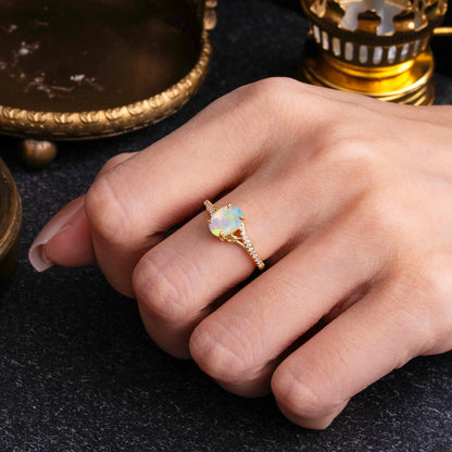 Luxury 4-Prong Oval Cut Opal Engagement Ring