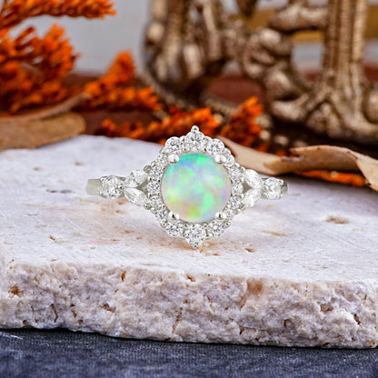 Luxury 4-Prong Round Opal Engagement Ring