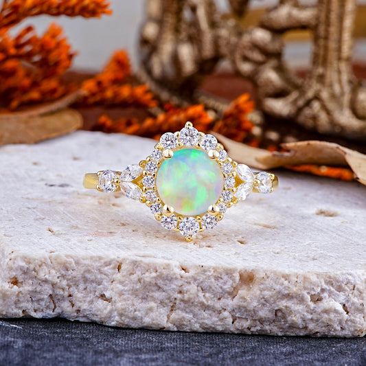 Luxury 4-Prong Round Opal Engagement Ring
