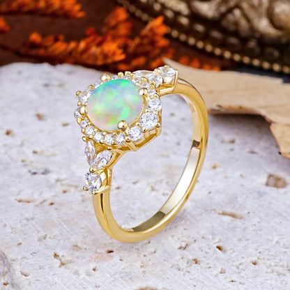Luxury 4-Prong Round Opal Engagement Ring