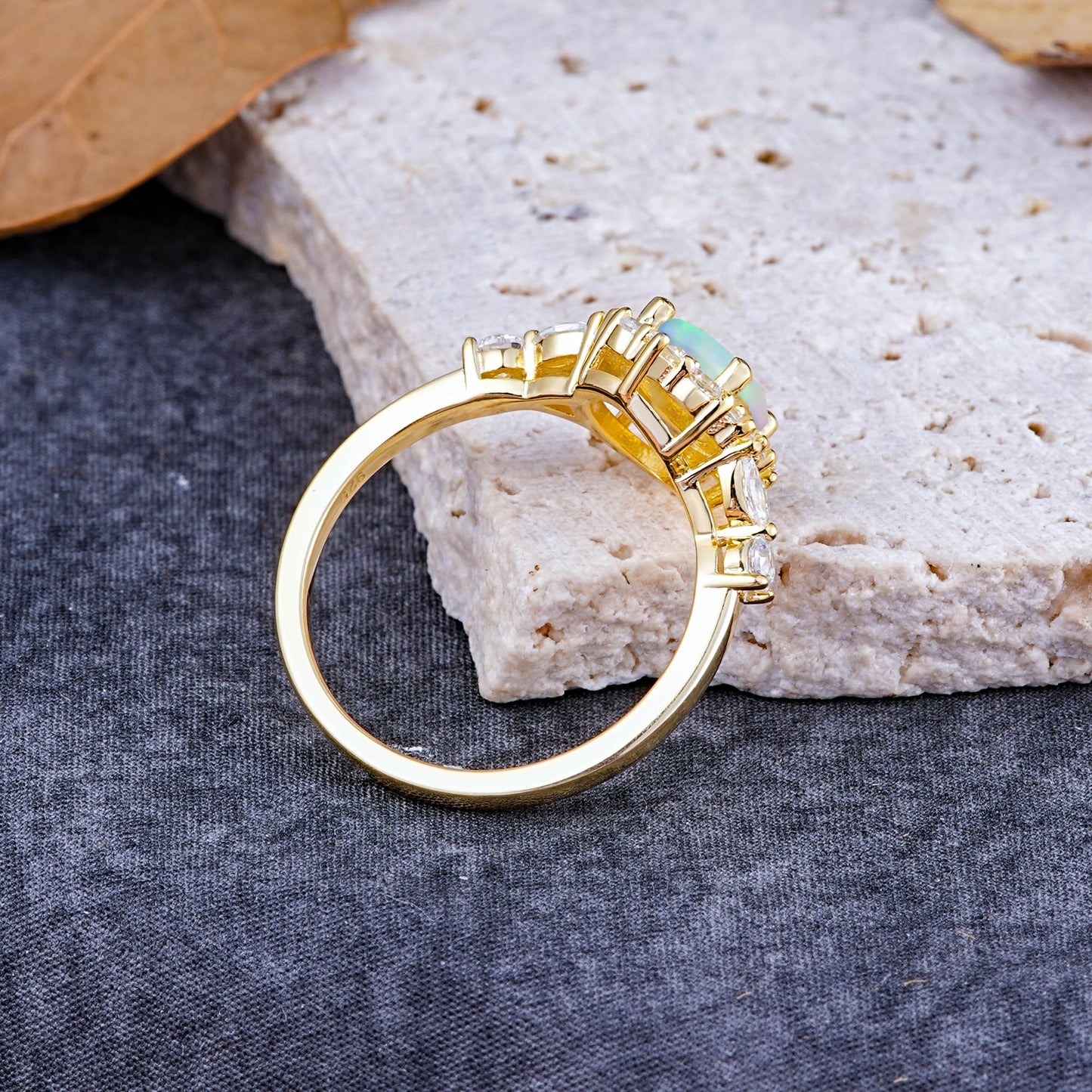 Luxury 4-Prong Round Opal Engagement Ring