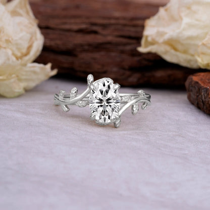 Nature Inspired 4 Prong Oval Cut Lab Diamond Wedding Ring