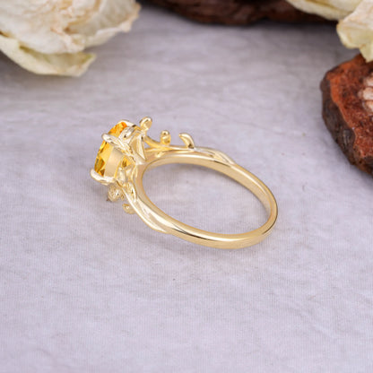 Nature Inspired 4 Prong Oval Cut Citrine Wedding Ring