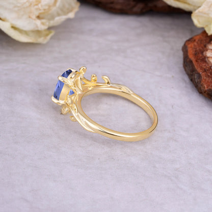 Nature Inspired 4 Prong Oval Cut Tanzanite Wedding Ring