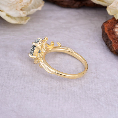 Nature Inspired 4 Prong Oval Cut Black Rutilated Quartz Wedding Ring