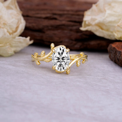 Nature Inspired 4 Prong Oval Cut Lab Diamond Wedding Ring