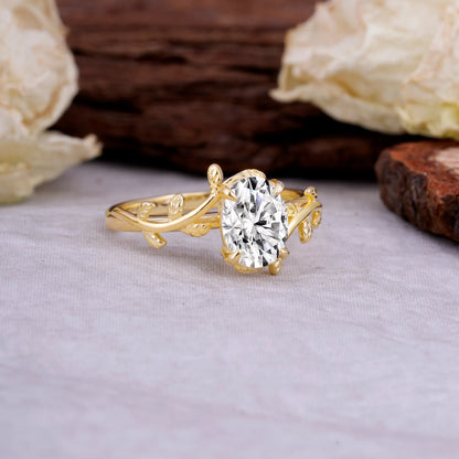 Nature Inspired 4 Prong Oval Cut Lab Diamond Wedding Ring