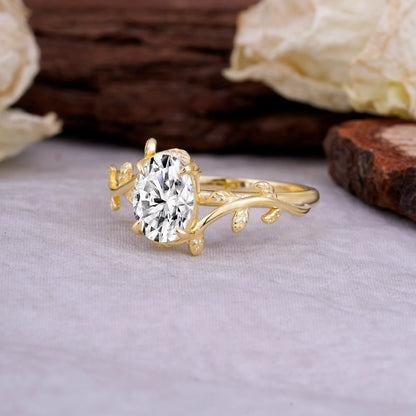 Nature Inspired 4 Prong Oval Cut Lab Diamond Wedding Ring
