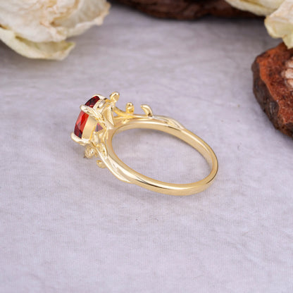 Nature Inspired 4 Prong Oval Cut Garnet Wedding Ring