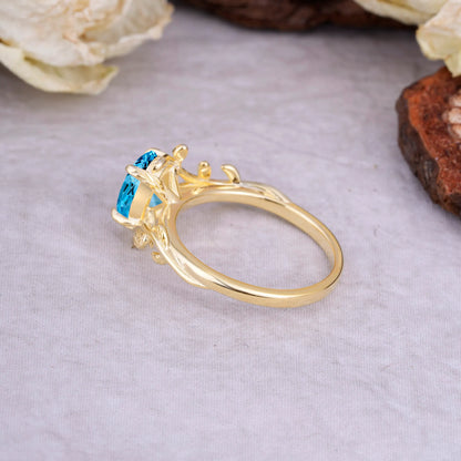 Nature Inspired 4 Prong Oval Cut Aquamarine Wedding Ring