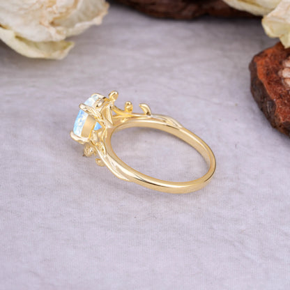 Nature Inspired 4 Prong Oval Cut Moonstone Wedding Ring
