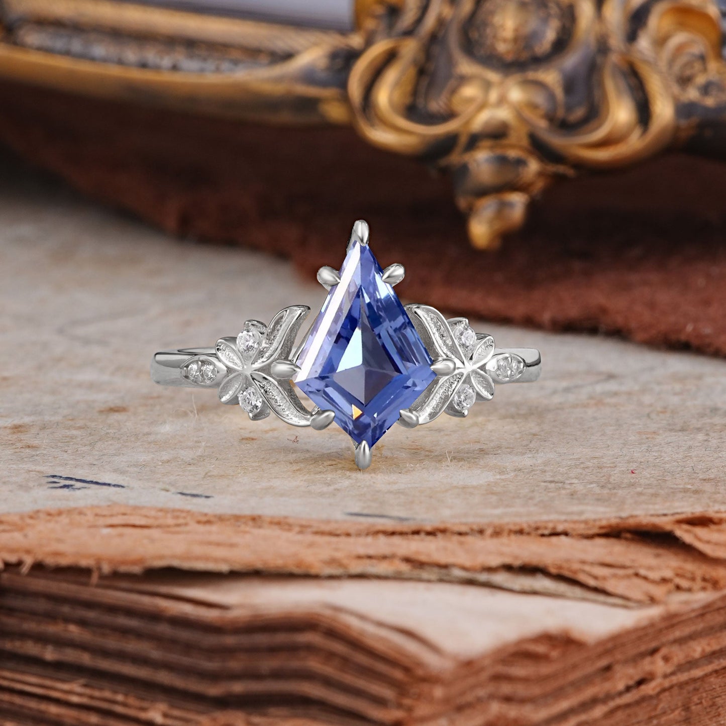 Luxury Nature-Inspired Kite-Cut Tanzanite Engagement Ring