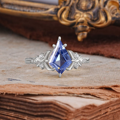Luxury Nature-Inspired Kite-Cut Tanzanite Engagement Ring