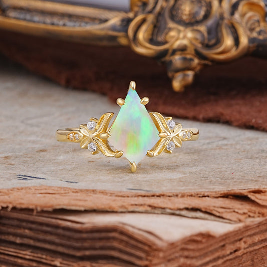 Luxury Nature-Inspired Kite-Cut Opal Engagement Ring