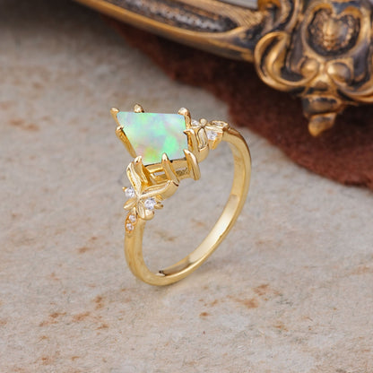 Luxury Nature-Inspired Kite-Cut Opal Engagement Ring