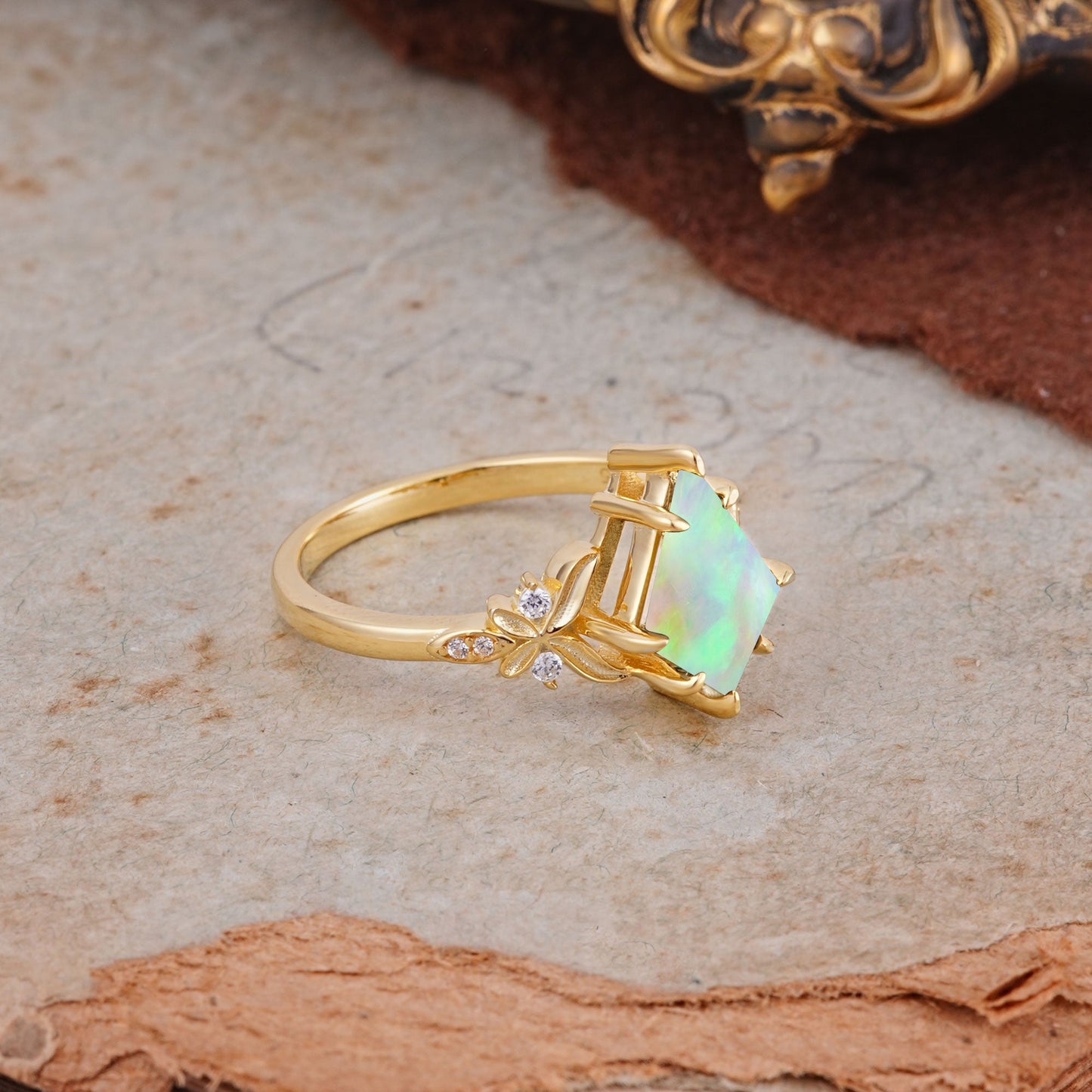 Luxury Nature-Inspired Kite-Cut Opal Engagement Ring