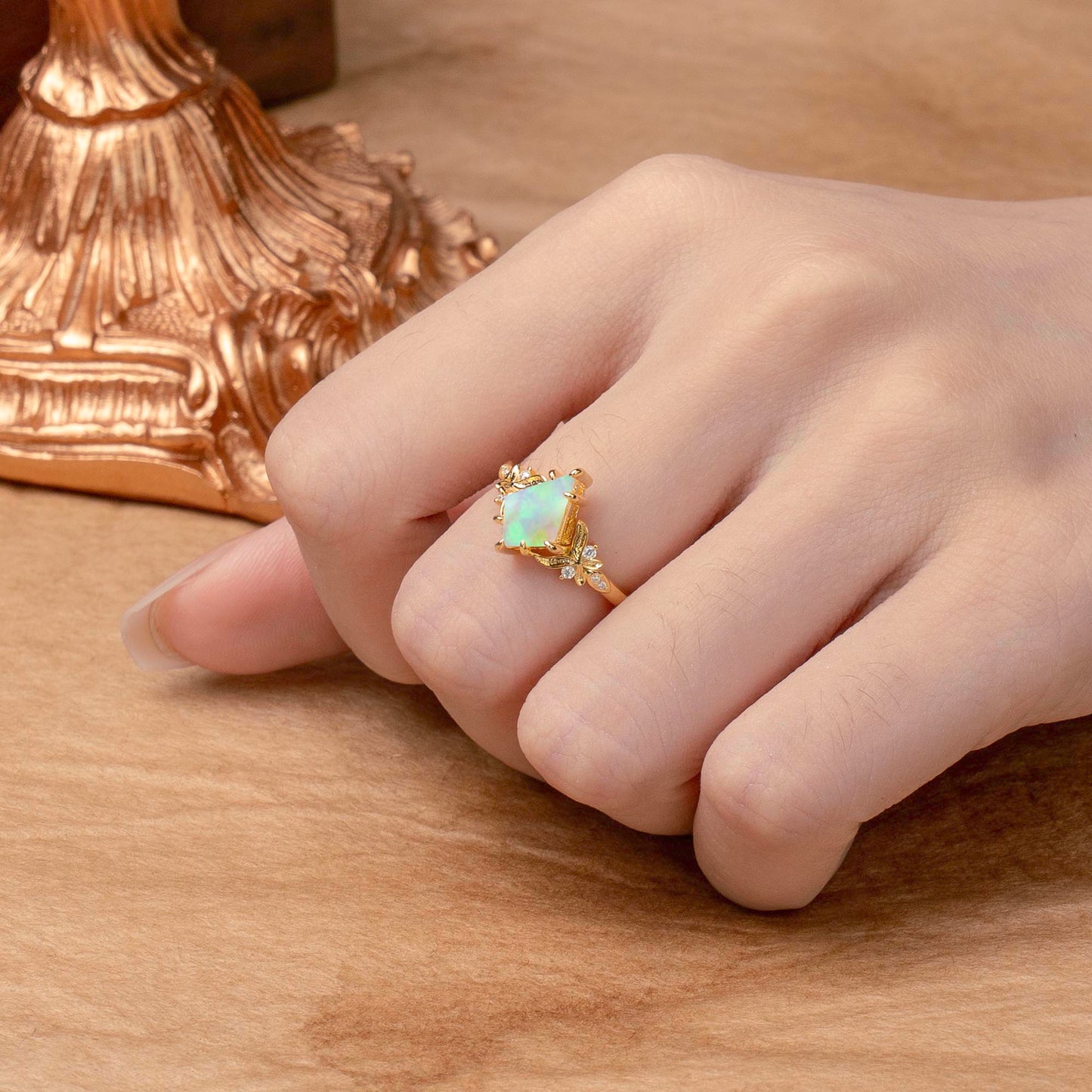 Luxury Nature-Inspired Kite-Cut Opal Engagement Ring