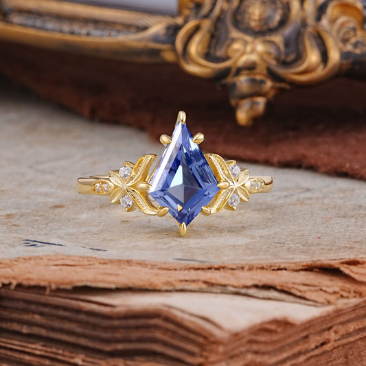 Luxury Nature-Inspired Kite-Cut Tanzanite Engagement Ring