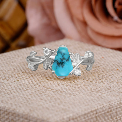 Nature Inspired Coffin-Cut Turquoise Engagement Ring