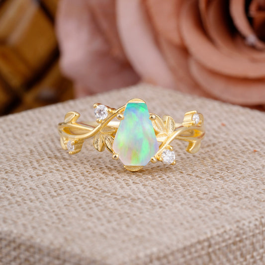 Nature Inspired Coffin-Cut Opal Engagement Ring