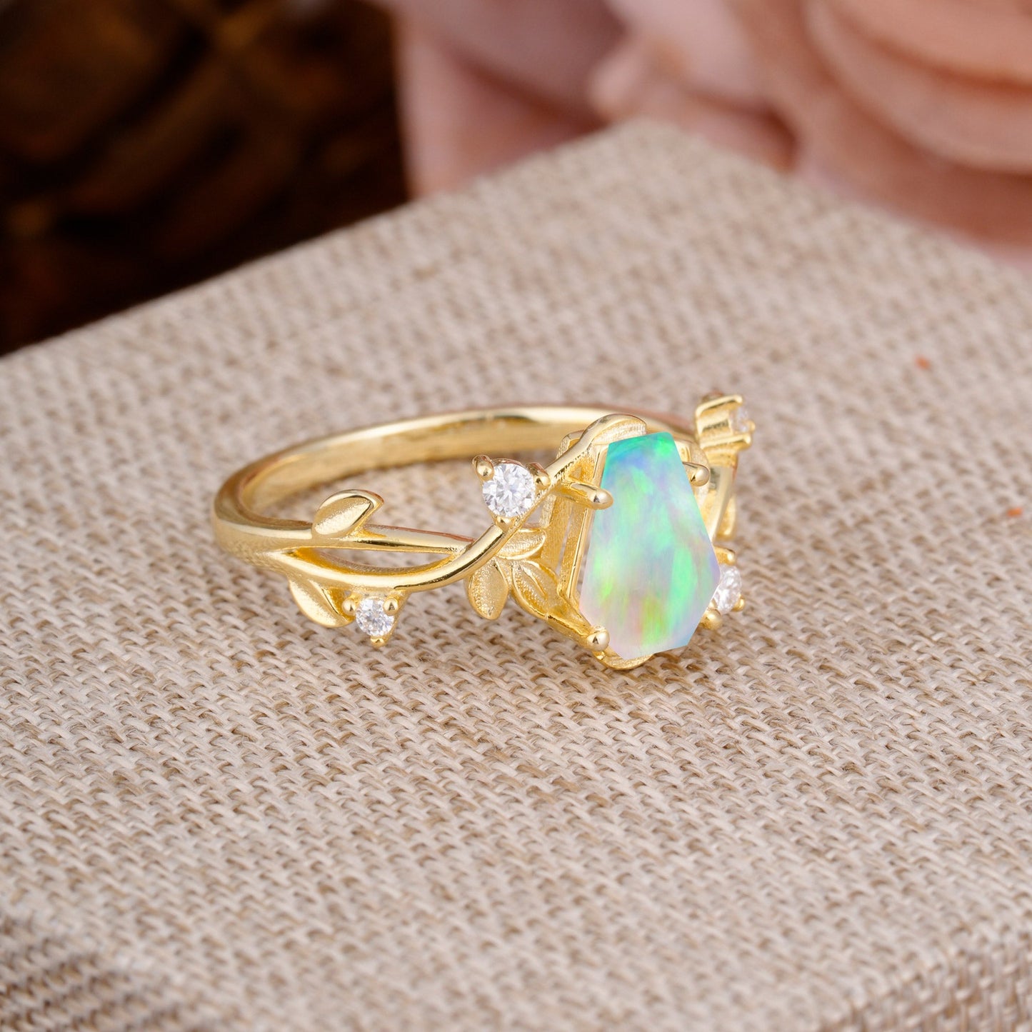 Nature Inspired Coffin-Cut Opal Engagement Ring