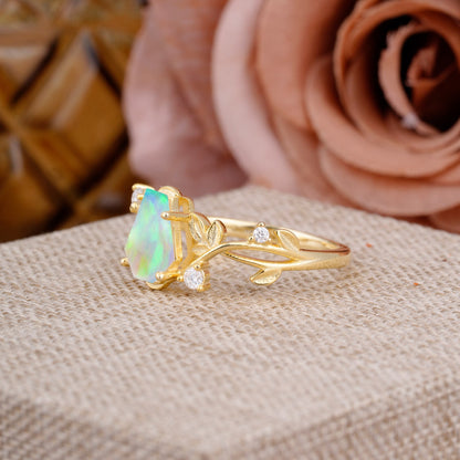 Nature Inspired Coffin-Cut Opal Engagement Ring