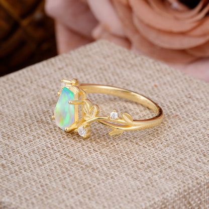 Nature Inspired Coffin-Cut Opal Engagement Ring