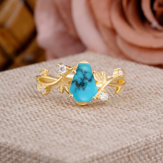 Nature Inspired Coffin-Cut Turquoise Engagement Ring