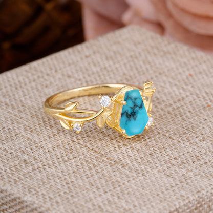 Nature Inspired Coffin-Cut Turquoise Engagement Ring