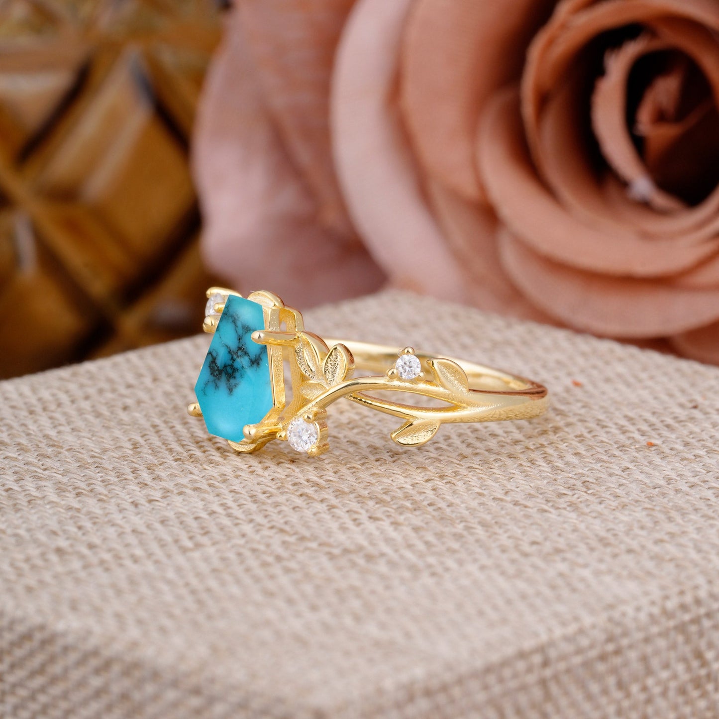 Nature Inspired Coffin-Cut Turquoise Engagement Ring