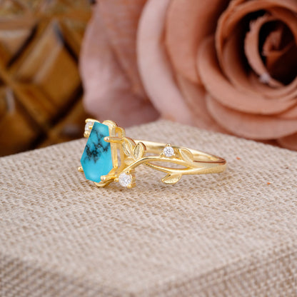 Nature Inspired Coffin-Cut Turquoise Engagement Ring