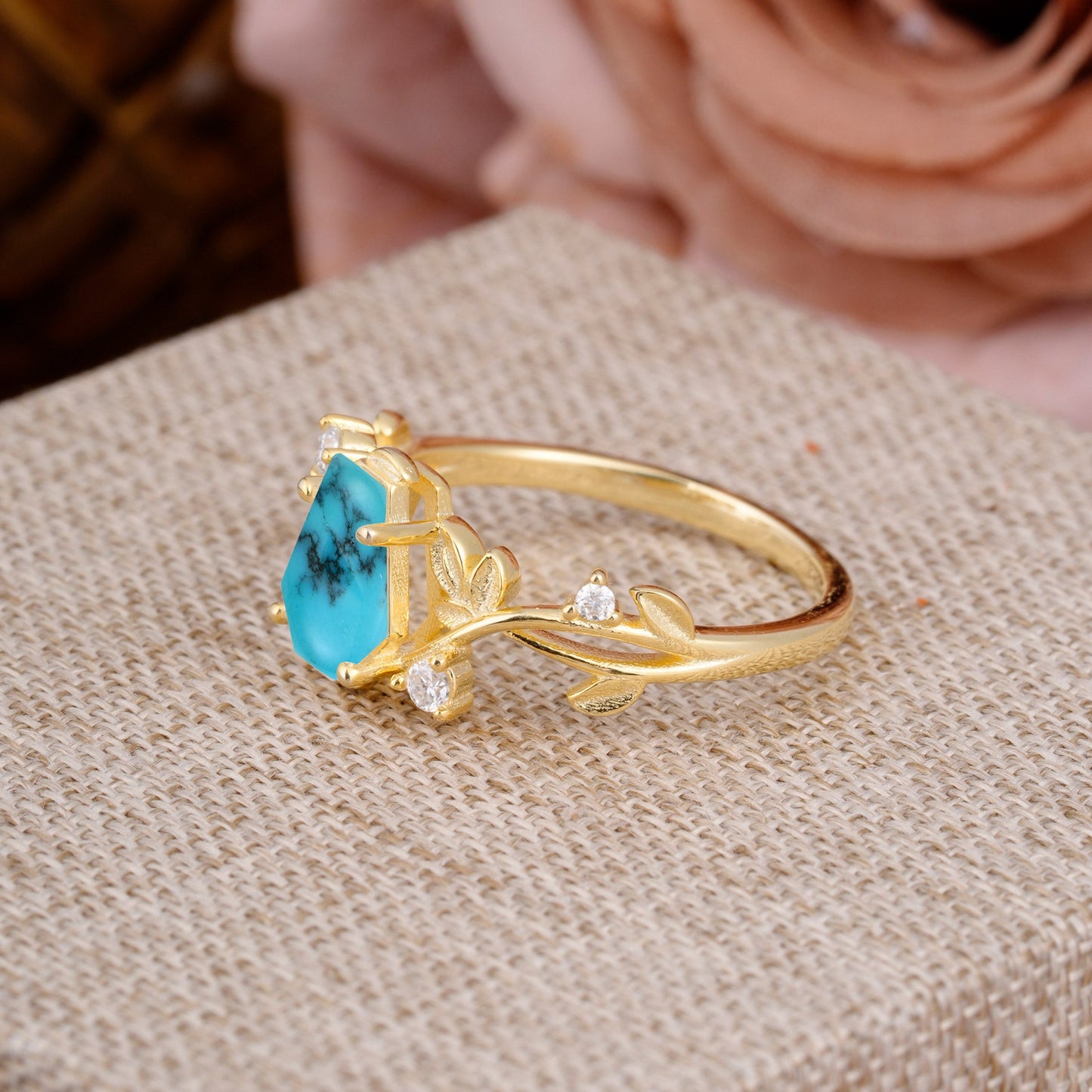 Nature Inspired Coffin-Cut Turquoise Engagement Ring