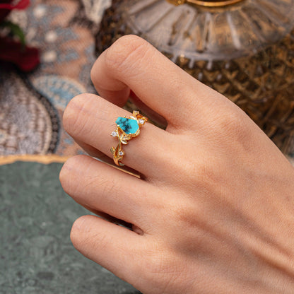 Nature Inspired Coffin-Cut Turquoise Engagement Ring