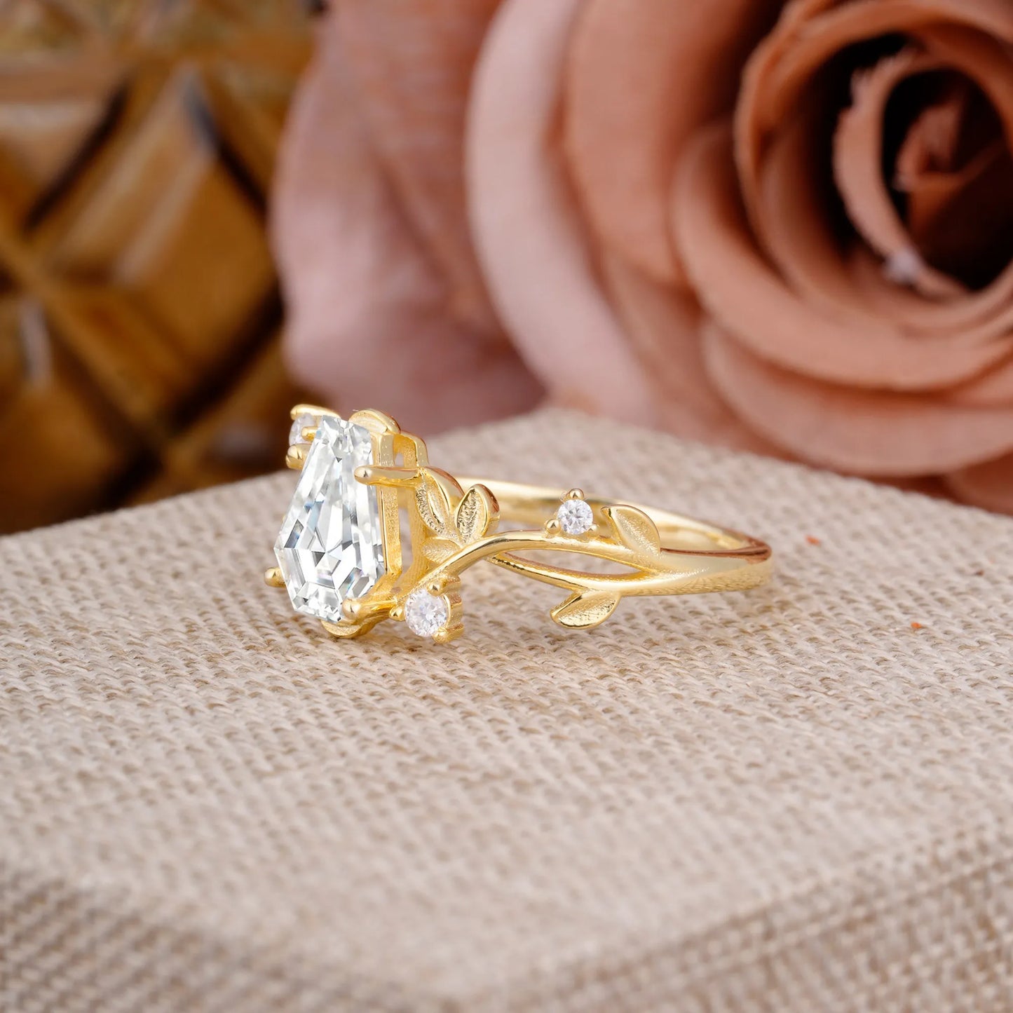 Nature Inspired 4 Prong Coffin-Cut Lab Diamond Engagement Ring