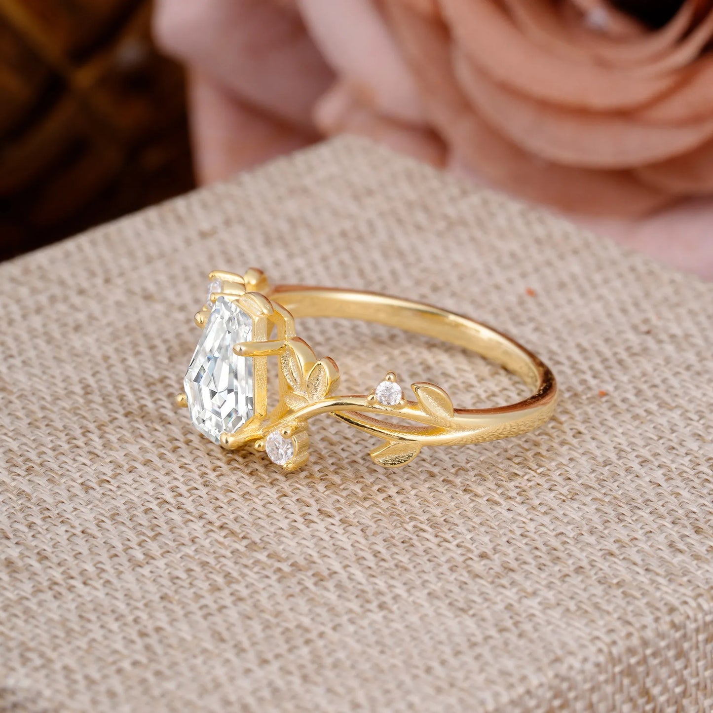 Nature Inspired 4 Prong Coffin-Cut Lab Diamond Engagement Ring