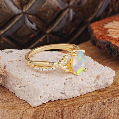Nature Inspired Golden Vine Oval Opal Engagement Ring