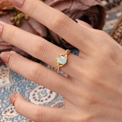 Nature Inspired Golden Vine Oval Opal Engagement Ring