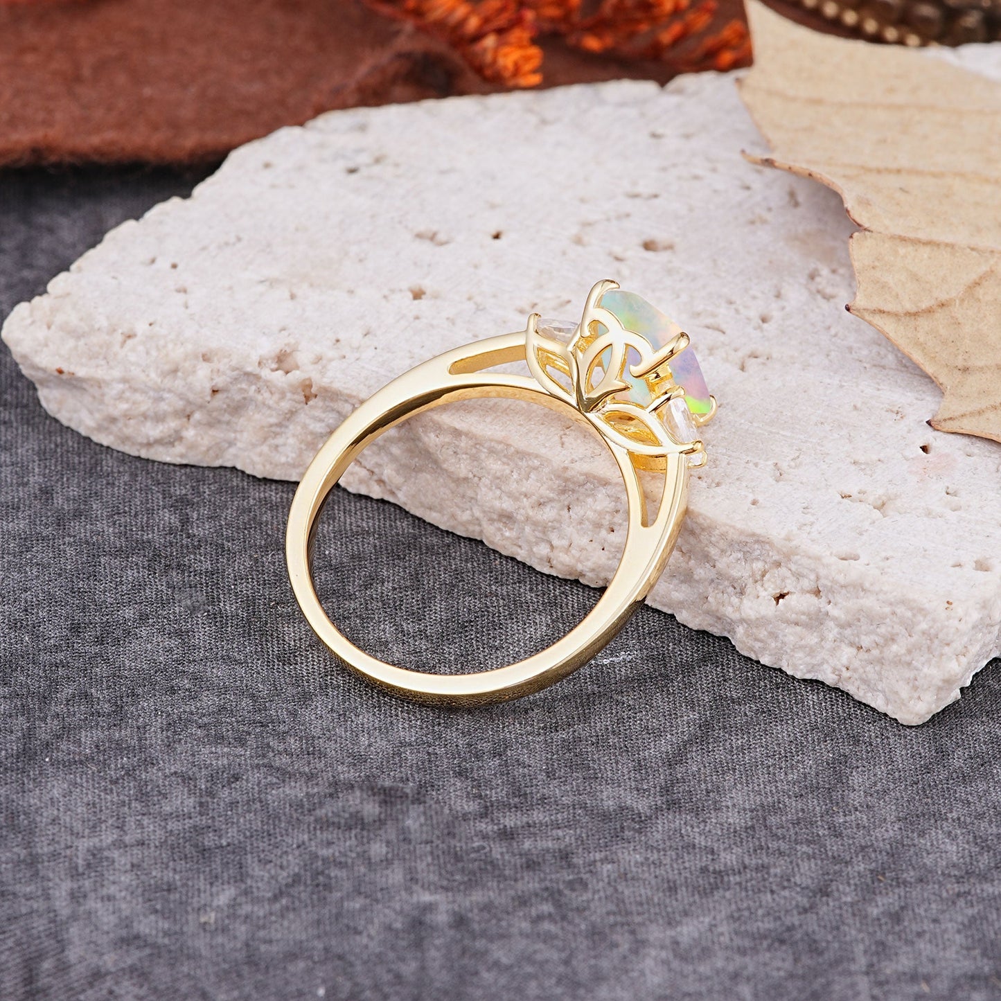 Classic - Style Emerald Cut Opal Engagement Ring